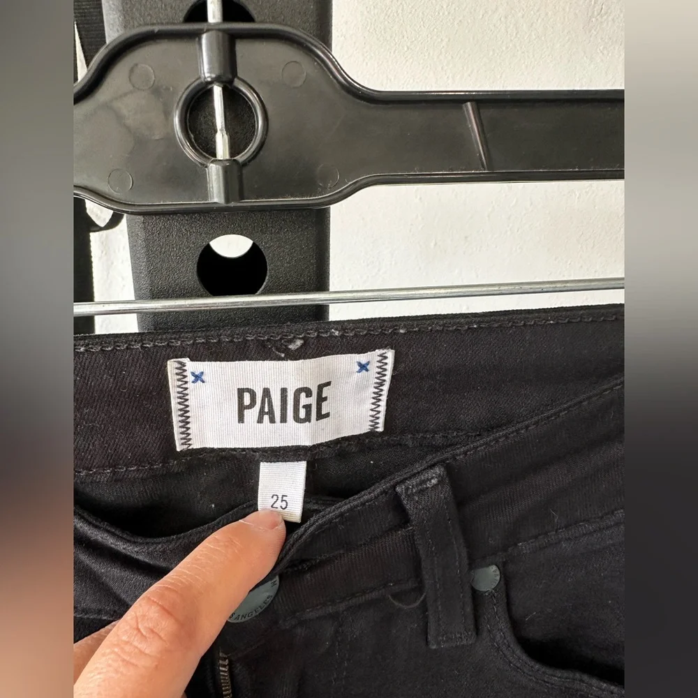 Paige Transcend Verdugo Mid Rise Cropped Skinny Jeans in Black Overdye